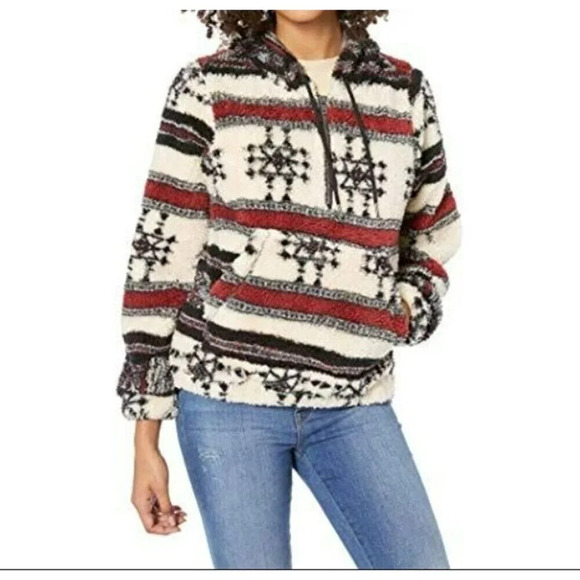Billabong Jackets & Blazers - Billabong Fleece Jacket Women's S Red Ivory Aztec Tribal Print Hooded Pullover
